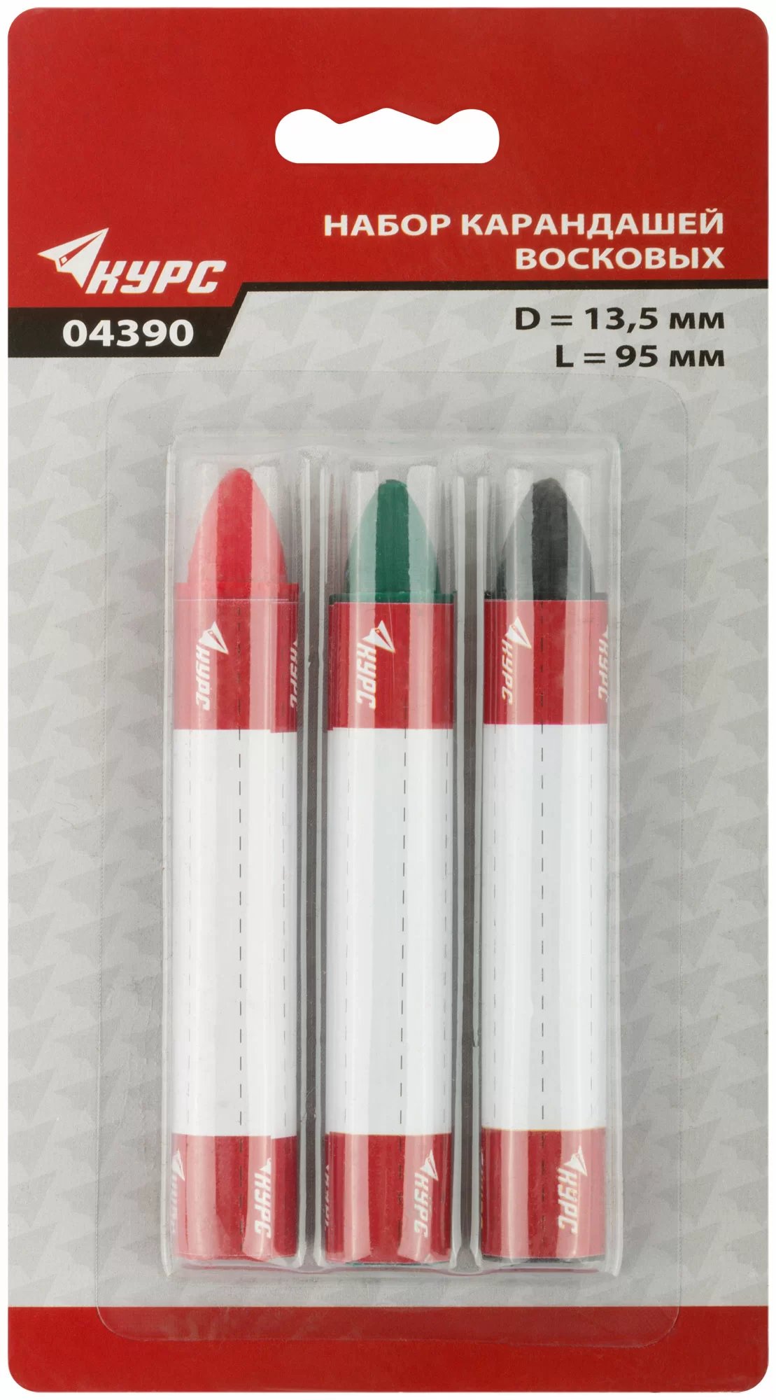 Набор восковых карандашей 3 шт черн/зел/красн.