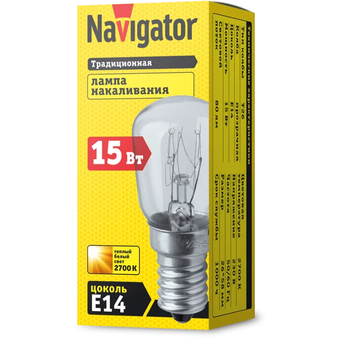 Лампа накаливания Navigator NI-T26-15-230-E14-CL 61203 